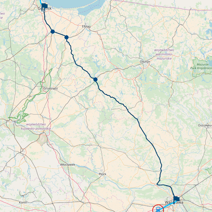 Symulator pociągu - trasa Warszawa - Gdańsk